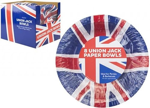 Vibrant Multicolor Union Jack Paper Bowl - (Pack of 8) - Sturdy Design - Perfect for Parties & Celebrations