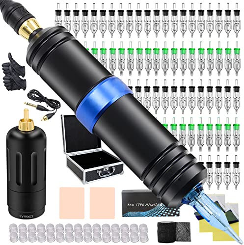 Tattoo Maschine Set Kabellose, Unihuby Wireless Tattoo Set 40pcs Cartridge Nadeln Rotary Pen Maschine Kit Wireless mit Tattoo Übungshaut Transferpapier Set