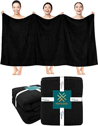 Textile Do 2 X Super Jumbo Charcoal Bath Sheets (100 x 200 cm) 100% Egyptian Cotton Extra Large Bath Sheet Towels Body Wrap Beach Towels (Black, 2)