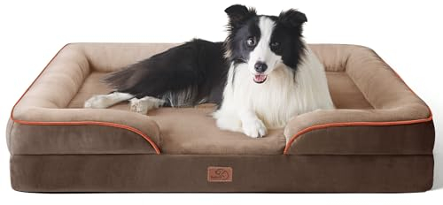 BEDSURE orthopädisches Hundebett Ergonomisches Hundesofa - 89x63 cm Hundecouch mit eierförmiger Kistenschaum für mittlere Hunde, waschbar rutschfest Hundebetten, braun