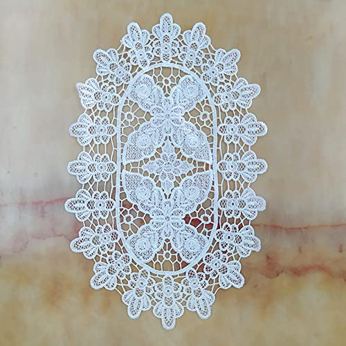 2 Stück Weiße Bestickte Spitzentischdecke,Ovales Blumenkissen,Tischdecke mit durchbrochener Stickerei,Spitzendeckchen Häkeldeckchen,für Tischdekoration,Hochzeitsdekoration,Partydekoration,L 76×39CM