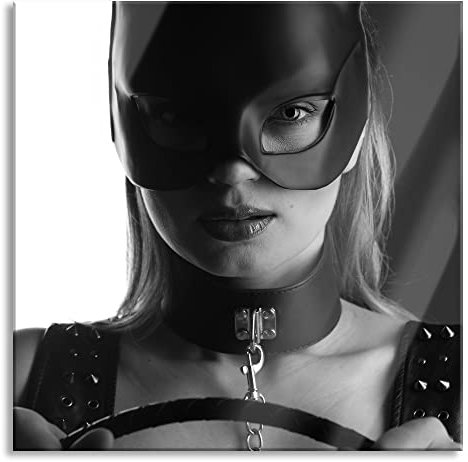 Pixxprint Glasbild, Wandbild auf Echtglas, Sexy Frau mit Halsband und Hasenmaske, 50x50 cm, inkl. Aufhängung und Abstandshalter