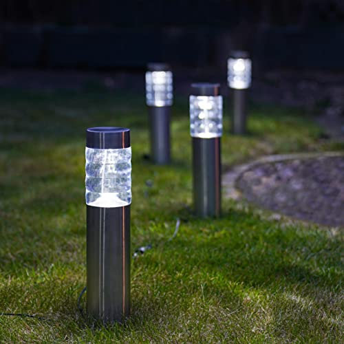 Festive Lights 4 Pack Connectable Outdoor Prism Bollard Plug in Mains Garden Pathway Stake Lights with Timer - Bright White LEDs, 10m Black Cable, IP44 Weatherproof - Modern Driveway & Patio Lighting