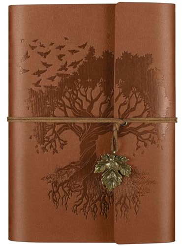 OMEYA PU-Leder-Tagebuch, Nachfüllbar, VintageTagebuch Reisetagebuch zum Schreiben, Reise-Notizbuch, Tagebuch, Geschenk für Mädchen, Jungen, Frauen, Männer, Blanko-Seitenm, A6 18.5 x 13 cm, Braun