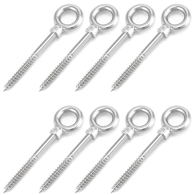 QWORK® 8 Stk. Ringschraube mit Holzgewinde - M8 x 80mm - 304 Edelstahl Augenschraube