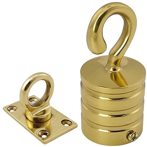 Pack of 8 x 24mm Polished Brass REEDED Rope Hook & Eyeplate Decking Fitting Fixings