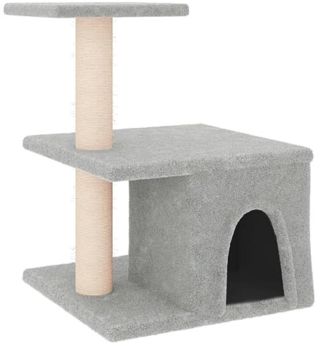 vidaXL Kratzbaum, Katzenbaum mit Sisal Kratzsäulen Plattformen, Katzenkratzbaum Kletterbaum mit weichem Plüsch, Kletterturm Katzenmöbel, Hellgrau