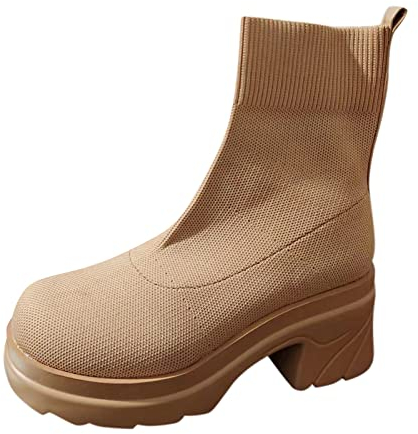 KKvoPiQ Stivaletti estivi da donna con motivo forato, stile retrò, alti, invernali, traspiranti, con tacchi, elasticizzati, da donna, con tacco, colore nero, cachi, 40 EU