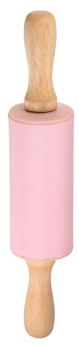 sourcing map Silicone Rolling Pins for Baking 9 Inch Wooden Handle Non Stick Rolling Pin Small Roller Playdough Rolling Pins for Dough Pizza Pastry Fondant Kitchen, Pink