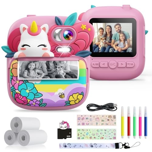 TIATUA Camara Fotos Infantil instantanea, 2,4 HD 1080P Cámara Instantánea para Niños con Tarjeta de 32G Bolígrafos de Colores y Papel de Impresión, Regalo para Niños de 3 a 12 años