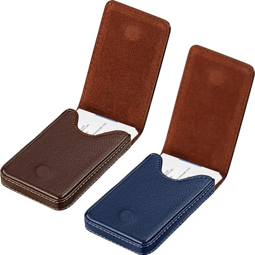 Outus Visitenkartenetui, PU-Leder, mit Magnetverschluss, für Herren und Damen, 2 Stück (Kaffee, Blau)