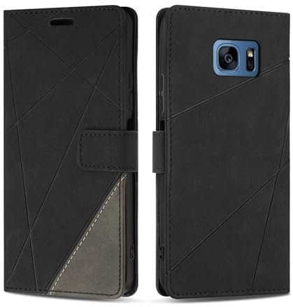 SONWO Handyhülle für Samsung Galaxy S7 Edge Hülle, Premium PU Leder Handyhülle Wallet Silikon Schutzhülle Klapphülle für Samsung S7 Edge, Schwarz