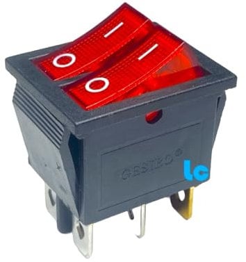 Interruptor Basculante Doble Tecla - Luminoso - 16A / 250V - 20A / 125V - Color Rojo