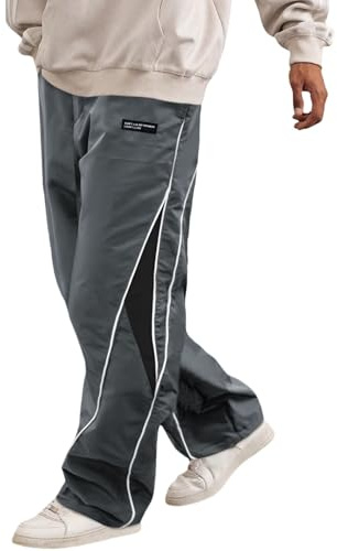 Fcoolyeet Pantaloni da tuta da uomo a gamba dritta, pantaloni larghi stile Y2k, pantaloni da tuta a righe con coulisse, pantaloni paracadute alla moda, streetwear