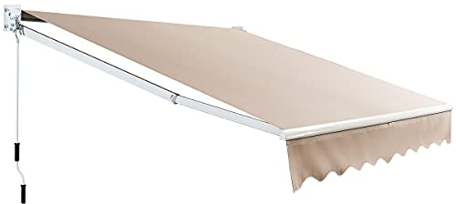 HOMASIS Toldo Retráctil de Pinza Con Protección UV y Contra el Agua, Manivela, Ángulo Ajustable 40-100°, Brazo Articulado Para Balcón, Jardín y Terraza (295x250cm, Beige)