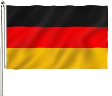 Bandiera Germania 60x90cm,Gran Bandiera Tedesca 90 X 60 cm,Striscione Germania,Poliestere leggero,Bandiere con Occhielli in Ottone,Bandiera Resistente alle intemperie per Asta della Bandiera