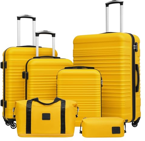 COOLIFE Koffer Set 6 Teilig, Gepäck Set ABS Hartschale, Reisekoffer 4 Rollen TSA-Schloss mit 1 Erweiterbare Reisetasche und 1 Kulturtasche,Trolley Koffer 16 20 24 28 Geeignet für Reisen