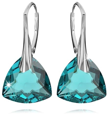 Ohrringe Silber 925 Hängend für Damen Ohrhänger Hängeohrringe mit Triangel Kristallen Dreieck Stein 12 Geburtsstein Schmuck für Sie Ohrringe Mädchen Geschenk Muttertag (13 - Blue Zircon)
