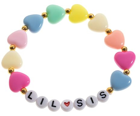 LPYO Armband für Damen, zierlich, handgefertigt, bunt, Herzbuchstaben, Stretchperlen, große Schwester, Lil-Sis, Armband, Ankündigung, Freundschafts-Armband, Y2K-Schmuck, Weihnachten, Halloween
