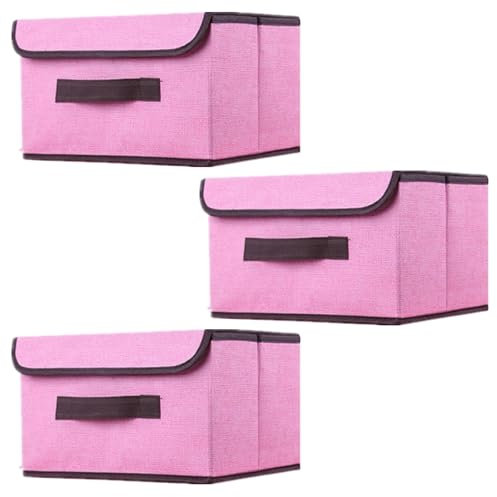 EURXLQ Scatole Portaoggetti con Coperchio,Scatole per Armadio Pieghevoli,Scatole Portaoggetti,Scatole Armadio con Coperchio e Maniglie per l'armadio (Rosa, 3 pack-26×19×16 cm)