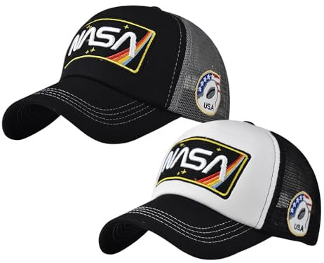BAIMORE NASA-Baseballkappe, Netzstoff, Snapback, verstellbar, Patchwork, Outdoor-Sportkappe, 2 Stück, Grau/Weiß, Einheitsgr��e