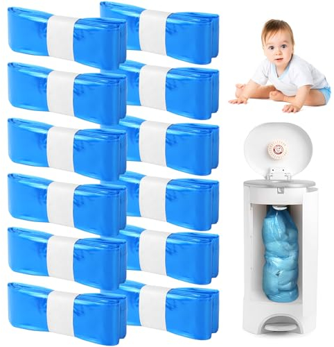 JOLIGAEA 12 Stück Windeleimer Nachfüllfolie, 4,5M Geruchsdicht Windeleimer Nachfüllkassetten, Nachfüllfolie Windeleimer für Genie, Tommee Tippee Sangenic Tec, Blau