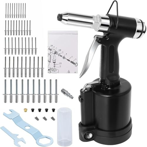 Kit de Remachadora Neumatica con 5 Boquillas 6.4mm 3.2mm 4.8mm 2.4mm y 4mm, Remachadora de Aire Pistola Profesional con 50PCS Remaches