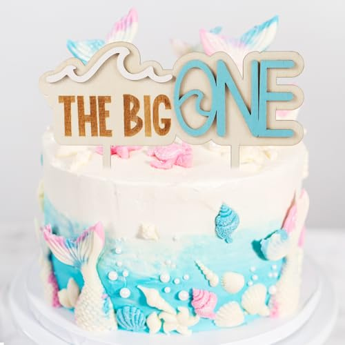 Wave Surfing The Big One Wooden Cake Topper, Blue Freshman Theme 1st Birthday Party Decorations Surfing Boy Girl Party Decorations Photo Props