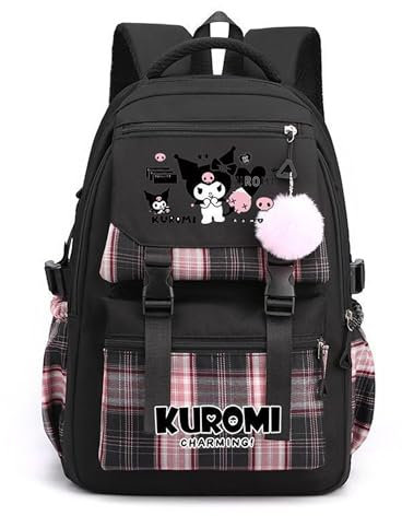 Roffatide Anime Druck Business Casual Laptop Schultern Rucksack Wandern Reise Rucksack Tagsäcke 17 Zoll schwarz N (mit niedlichen Anhängern)