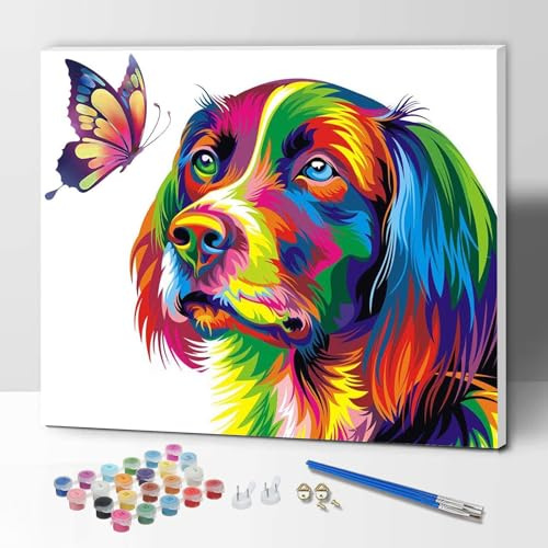 ifymei Paint by Numbers kit for Adults and Kids, DIY Gift Canvas Painting Kits with Frame, 12x16 Inch Colorful Dog