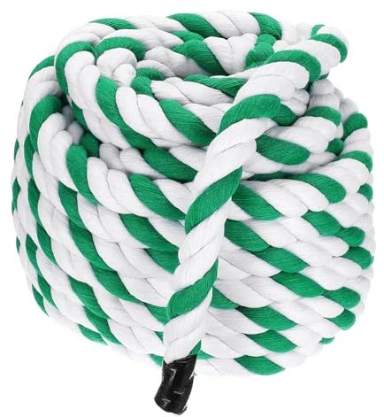 PATIKIL 1 Inch x 50 Feet Natural Twisted Cotton Rope 3 Strand Strong Thick Cotton Rope Tug of War Rope for Railings Crafts Games Home Decor, Green White