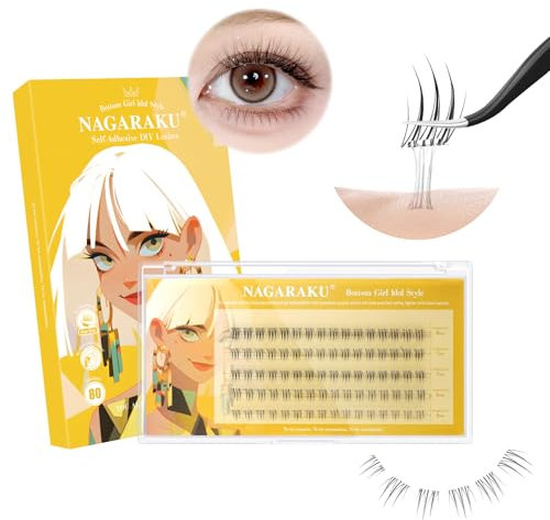 NAGARAKU Pestañas Inferiores Autoadhesivas 80 Racimos Pestañas Un Paso Presionando Sin Pegamento Ni Removedor Reutilizables Pre-pegado Bottom Lash Para Principiantes Idolo de Chicas (0,07mm B 5-8mm)