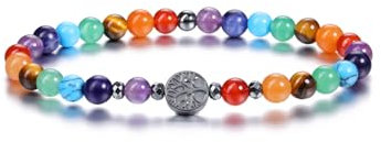 CrystalTears 7 Chakra Armband 6mm Beads elastischer Perlenarmband mit Lebensbaum Anhänger Heilende Kristalle Reiki Talisman Weihnachten Geschenk