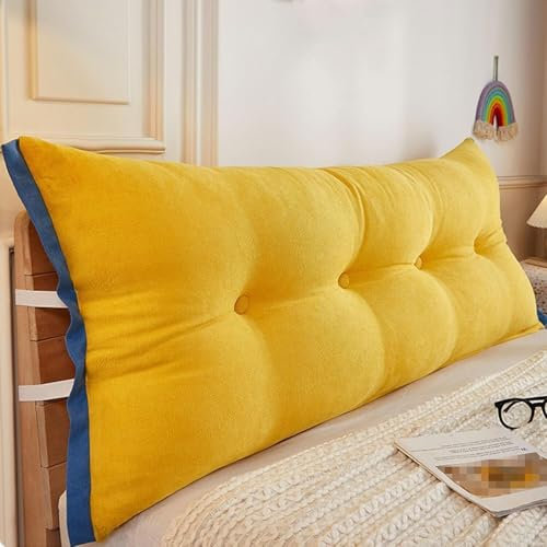 Dreieckiges Keil-Kopfteil-Kissen für Queen-Size-Bett, mit abnehmbarem und waschbarem Bezug, Lesekissen und Rückenlehnenstütze für Sofa, Gelb, King-Size-Bett (199,9 cm)