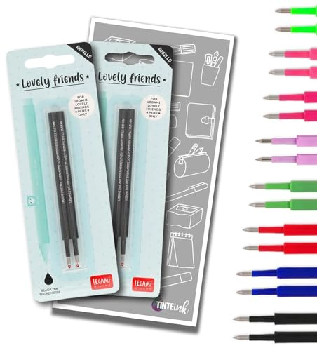 Legami Pen Refills for Lovely Friends Pen Range with Tinte Ink Envelope (Black (Twin Pack))