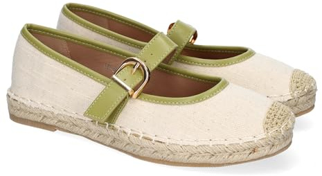 shoes&blues.es Espadrille-Ballerinas für Damen aus Jute, modernes Design mit bestickter Spitze und Schnallenverschluss für bequemen, ideal für Frühling und Sommer. Grün Talla 39