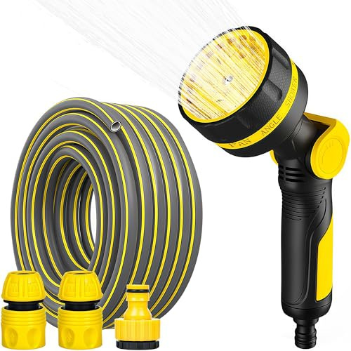 Gartenschlauch 20m Gartenschlauch 1/2 Zoll (13mm) Schlauchrohre für Garten 40 Bar Hochbelastbar Schlauchleitung Flexibel Robust Gurtbar Knickschutz Gelb/Schwarz (20m mit Systemteile)