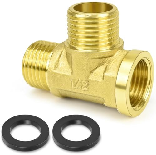 FLEXNOVA T Stück 1/2 Zoll Messing Rohr mit Gewinde, T-Stück G1/2(Ø20mm) DN15 für Wasseranschluss Verteiler Trinkwasser Geeignet Sanitär Bad Klimaanlage