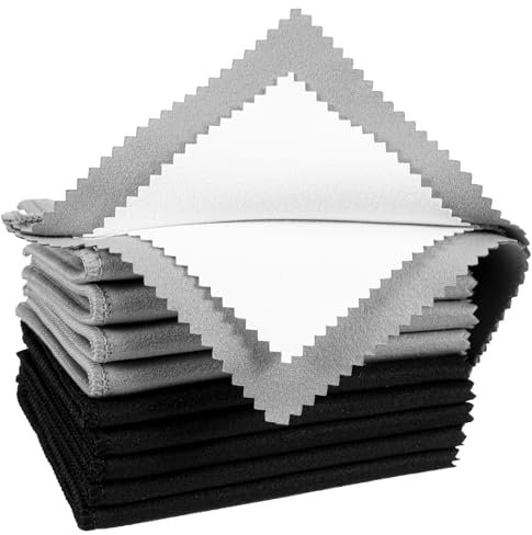 10 Pcs Jewelry Cleaner Cloth, Double-Sided Jewelry Polishing Cloth, 7.5 × 6.3 Inch Silver Polishing Clothes, Silver Reusable Cleaning Clothes for Jewelrys, Gold, Diamond, Watch (Gray & Black)