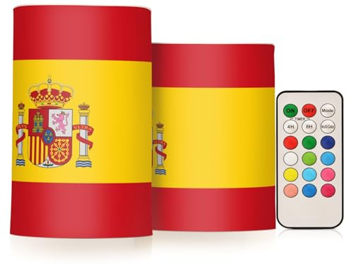 GuoChe Vela LED de bandera de España con control remoto de 18 teclas para cena, hogar, vacaciones, fiesta, decoración, 2 unidades