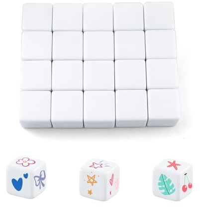 Weiß Blanko Würfel, Gerundetes Leeres Sechs Würfel, Blank Dice 6-Seitiger | 22mm 20PCS DIY-Aufkleber Dice Blanko für das Malen, für Brettspiele, Basteln,Partyspaß