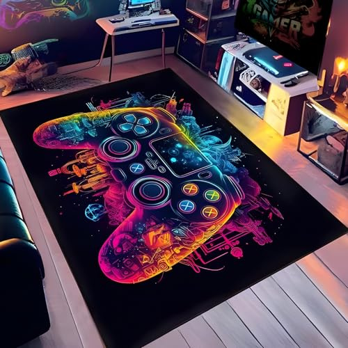 luluaday Gaming Rugs, Gaming Area Rug for Boys Bedroom, Room Decor for Game Players, Anti-Slip Colorful Game Gamepad Carpets for Living Room, Player Living Room Mat