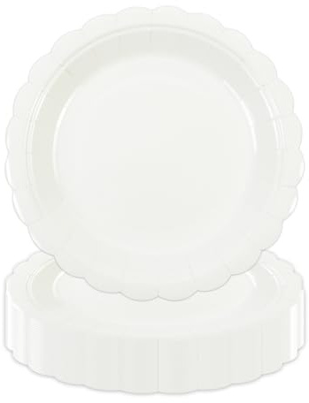 HiEnjoin 50 Stück Wellkanten Pappteller,23cm Weiß Einweg Party Teller Dessert Perfekt für Babypartys Hochzeit Geburtstag Dekoration