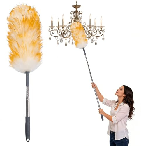 Plumero de Lana Telescópico Extensible, Lavable y Flexible, Mango Ajustable hasta 140 cm, Limpieza Suave Sin Arañazos para Techos, Muebles y Rincones de Difícil Acceso