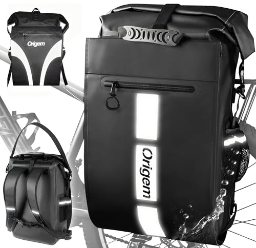 Origem 32L Fahrradtaschen für Gepäckträger 3in1 Rucksack und Umhängetasche für Damen & Herren, Große wasserdichte Gepäckträgertasche Fahrradtasche mit Reflektoren & Laptopfach Sichere Befestigung