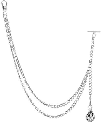 WEBEEDY Men's Pocket Watch Chain Vintage Albert Design Silver Curb Link with Retro Pendant for Vest Suit Formal Events Father's Day Wedding Costume Decoration Gift