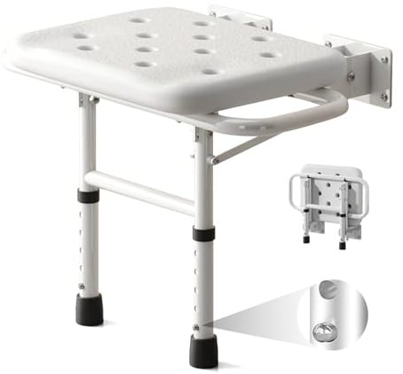 Duschklappsitz Für Wandmontage Zusammen mit Armlehne, Duschsitz Klappbar | Wandmontage, Klappbar Badhocker bis 280 KG belastbar, Duschklappsitz Klappsitz Dusche, Badestuhl Duschhocker-Badhocker Hocker