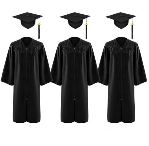 OJMHD 3er-Set Abschluss Talar mit Bachelor Hut Set, 2026 Schwarz Absolventen Robe mit Doktorhut für Erwachsene, Unisex Bachelor Akademischer Kostüm Set für Herren Damen Hochschule und Bachelor