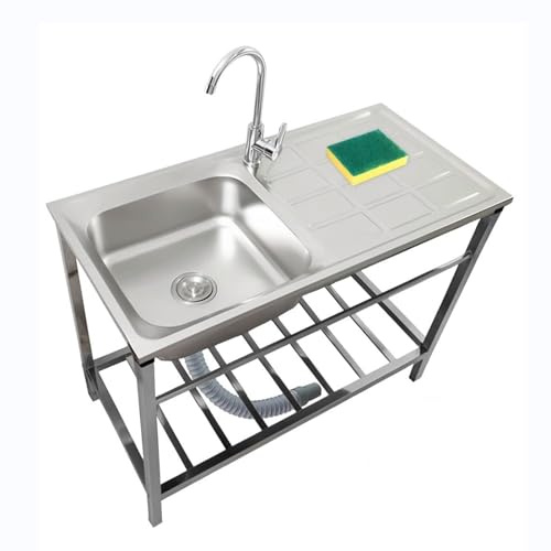 Cxllisionary Fregadero Exterior Jardin, Fregadero Cocina, lavamanos Portatil con Kit De Drenaje + Grifo, Fregadero Comercial Fregadero Fácil De Limpiar, para Cocina Restaurante Garaje