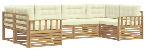 vidaXL Outdoor-Sofagarnitur mit Kissen 6 pcs Weiß und Creme, Gartenmöbel, modernes Outsidesofa, modulares Set für die Terrasse, bequemes Lounge-Feeling